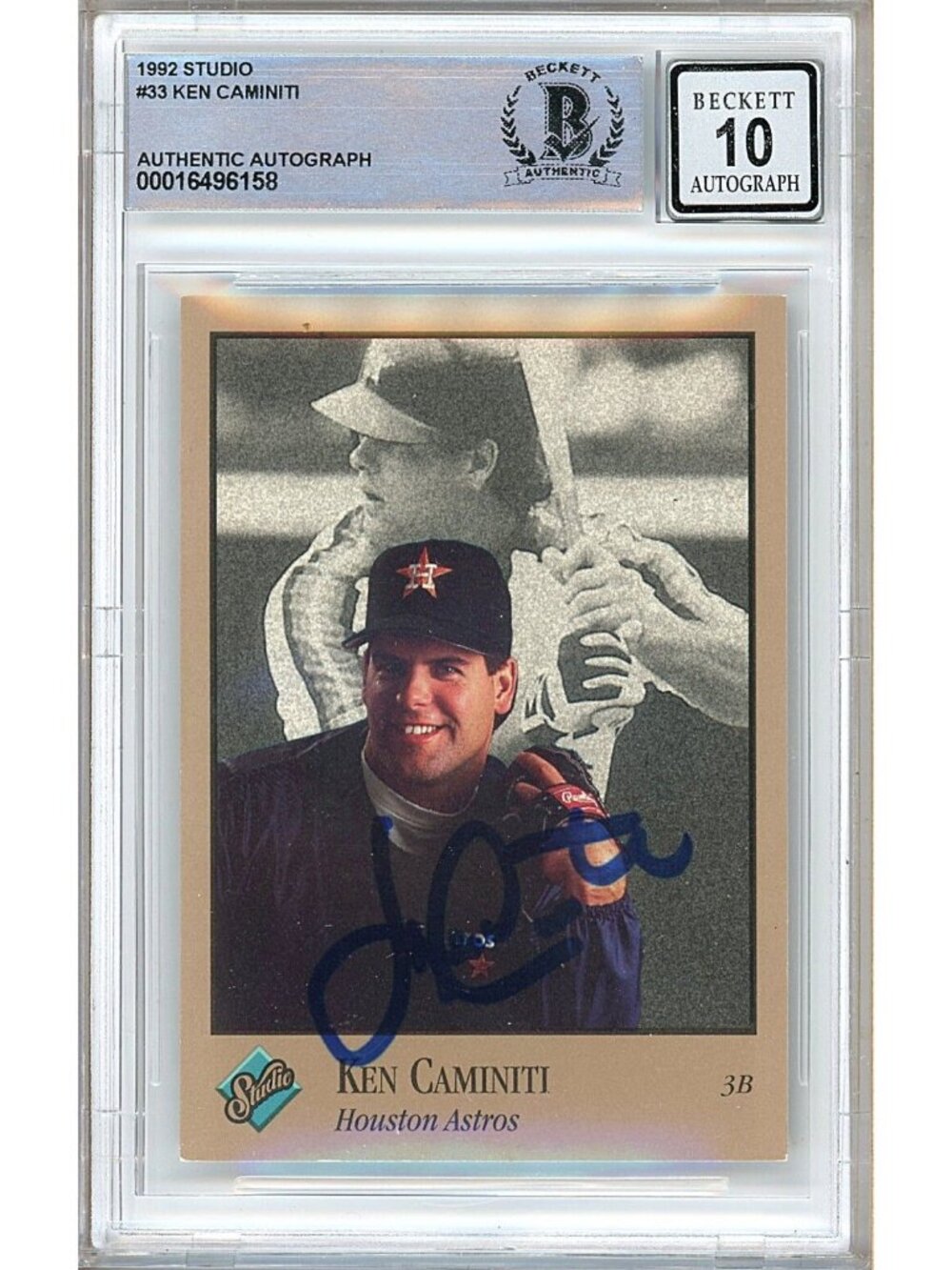 Ken Caminiti Signed 1992 Donruss Studio #33 Astros BAS Slabbed BGS Auto 10 MLB